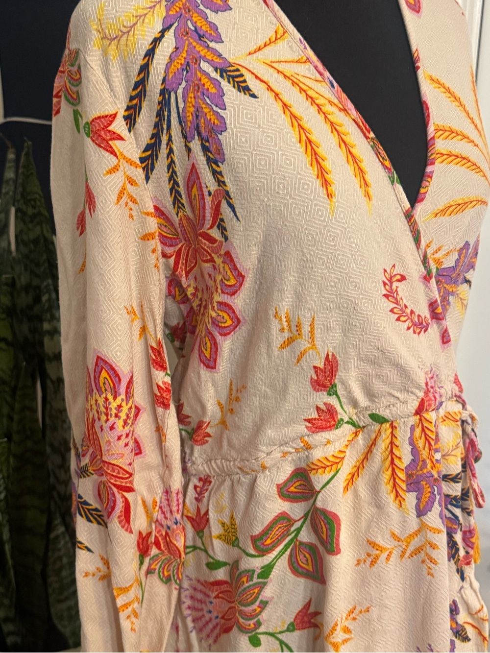 blue island Cream Floral Tie-Waist Swim Coverup - Picture 4 of 12
